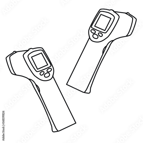 Body temperature check use gun scanner digital thermometer or contactless infrared thermometer. Outline vector