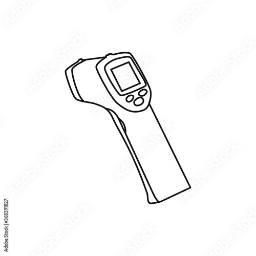 Body temperature check use gun scanner digital thermometer or contactless infrared thermometer. Outline vector