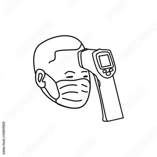 Body temperature check use gun scanner digital thermometer or contactless infrared thermometer. Illustration showing body temperature check icon. vector in white background