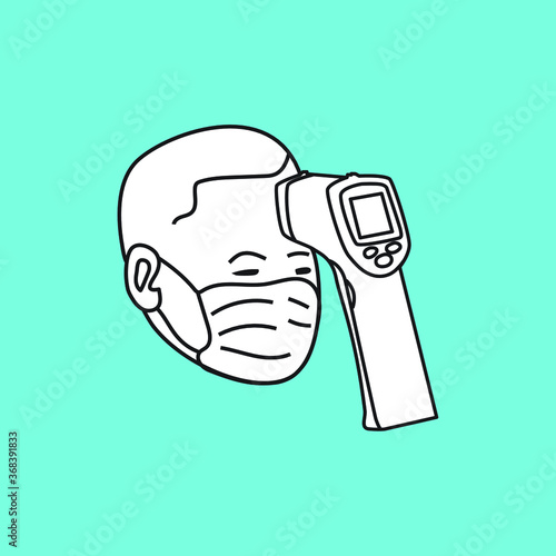Body temperature check use gun scanner digital thermometer or contactless infrared thermometer for covid-19 outbreak. Illustration showing body temperature check icon. Vector in white background