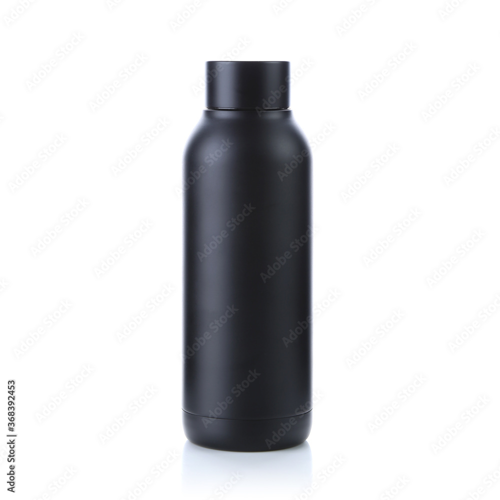 Blank black trendy closed travel flask. Empty traveler bottle & drink container template isolated on white background. Thermo mug for hot or cold beverage, water, tea & coffee. For mockup & branding. Blank black trendy closed travel flask. Empty traveler bottle & drink container template isolated on white background. Thermo mug for hot or cold beverage, water, tea & coffee. For mockup & branding.
