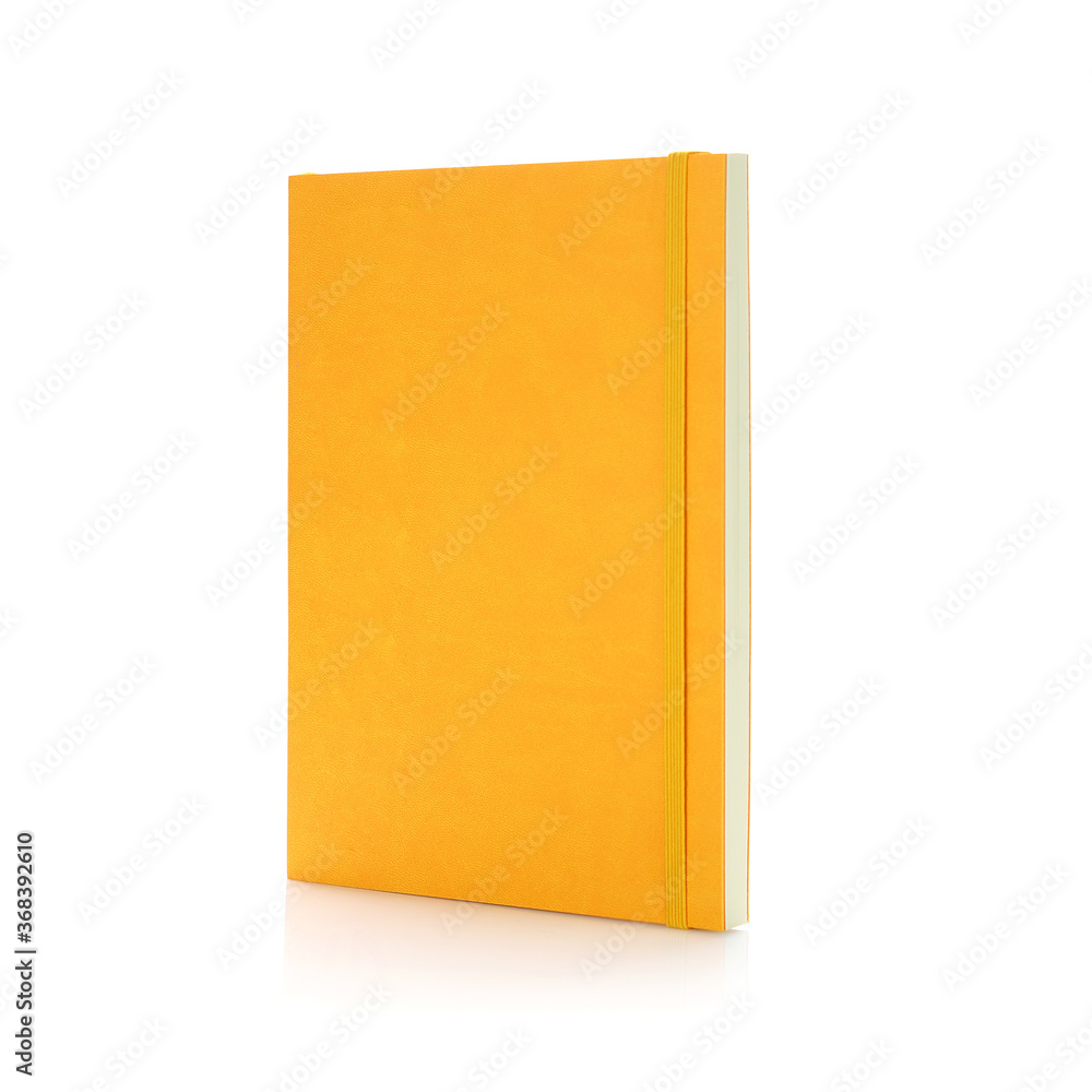 Blank Yellow Hard Cover Writing Notebook, Journal or Diary with elastic band Isolated on White Background. Design Template for Mock-up, Branding, Advertise etc. Side view. Studio Shoot. Blank Yellow Hard Cover Writing Notebook, Journal or Diary with elastic band Isolated on White Background. Design Template for Mock-up, Branding, Advertise etc. Side view. Studio Shoot.