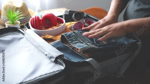 Tourists are packing luggage for travel.concept tourism planning and new normal travel