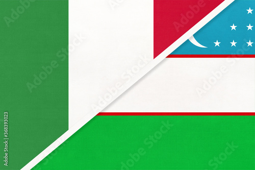 Italy and Uzbekistan, symbol of two national flags from textile. Championship between two countries. © nikol85