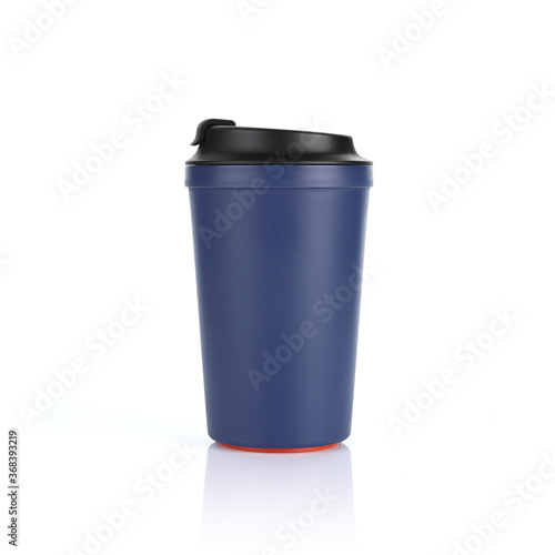 Wallpaper Mural Blank Classic blue colour anti slip suction coffee mug isolated on white background. Front view with reflection. Suitable for hot & cold beverage. For branding, mock up and advertisement. Studio Shoot Torontodigital.ca