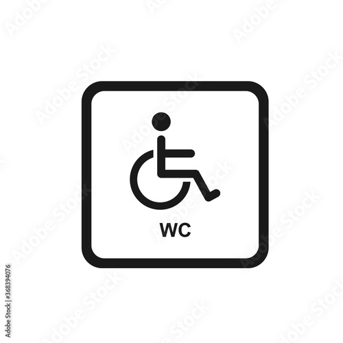 WC sign with wheelchair, handicapped, accessibility, access sign in flat blue design. Vector icon.