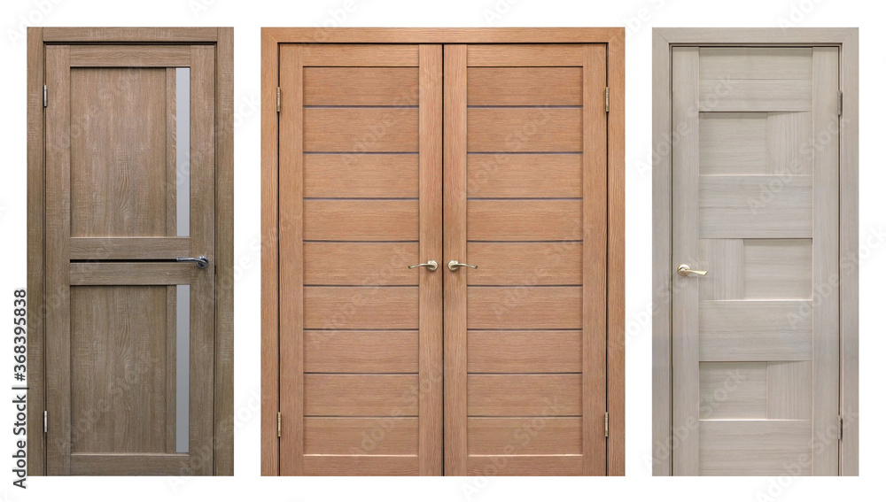 Naklejka premium Set of entrance doors (Interior wooden doors) isolated on white background