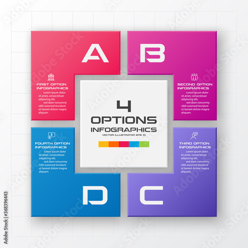 Business infographics template 4 steps with square,Element for design invitations,Vector illustration.