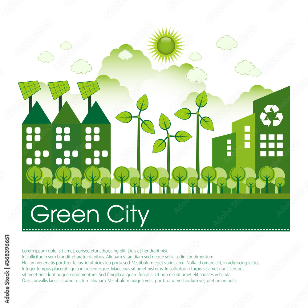 Green Eco city living concept. Copy space for your text.