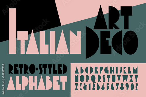 An Original Alphabet in the Style of Italian Art Deco Poster Graphics from the 1920s and 1930s.