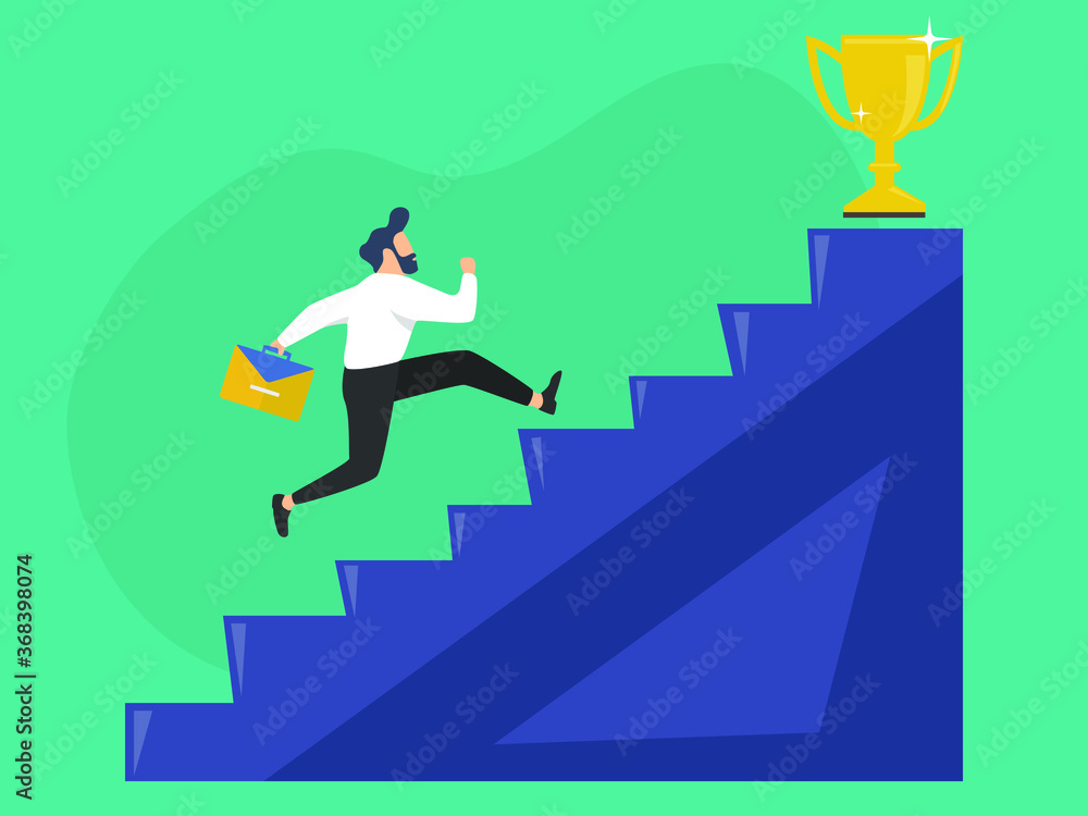 people run to their goal on the column of columns, move up motivation, the path to the target's achievement - Vector illustration