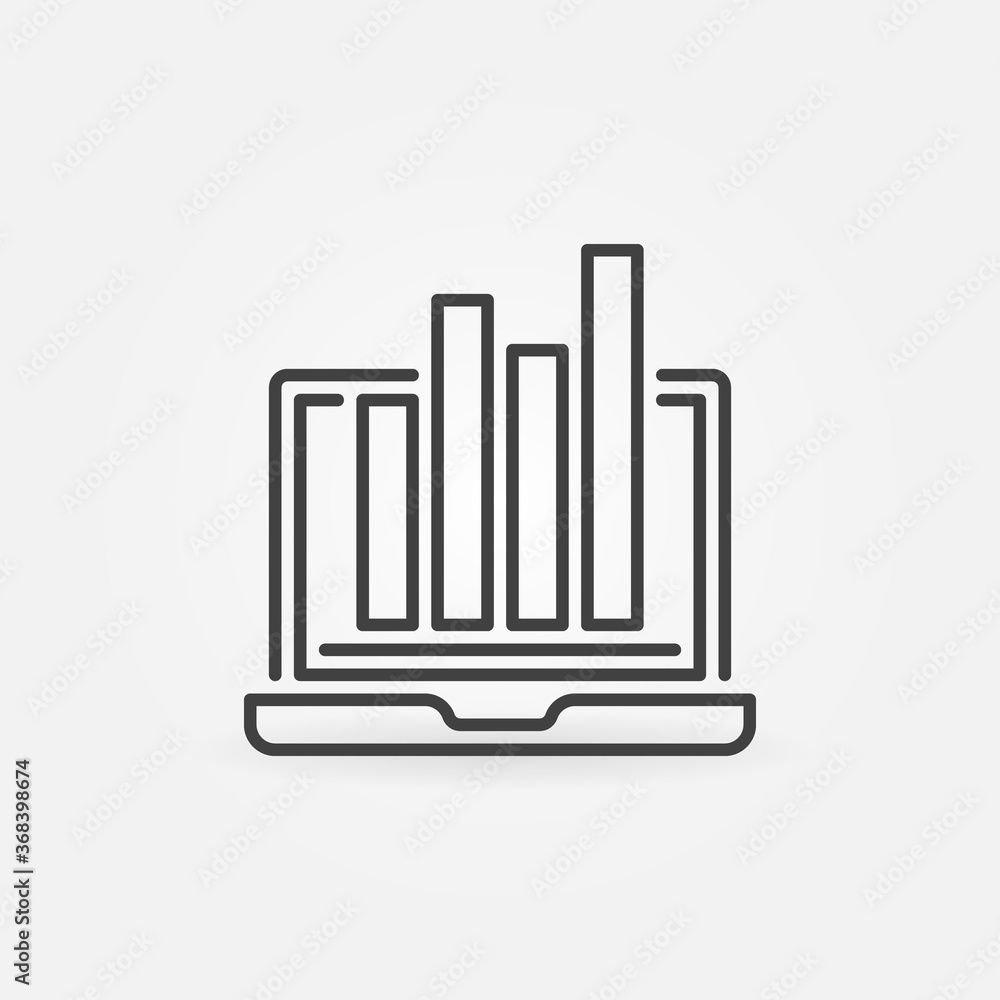 Laptop with Bar Chart outline vector Analytics concept icon or design element Laptop with Bar Chart outline vector Analytics concept icon or design element