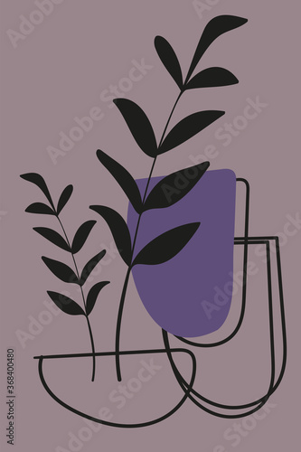 Creative universal aesthetic floral card, hand drawn abstract shapes texture. Modern trendy graphic design template for poster, card, banner, cover, placard, flyer, brochure. Scandinavian style