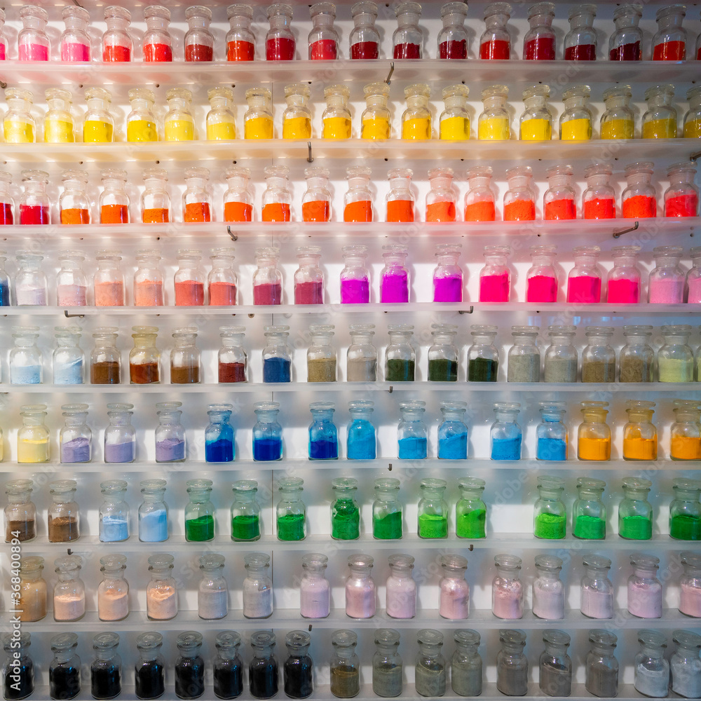 Background of Colorful colored powder in store