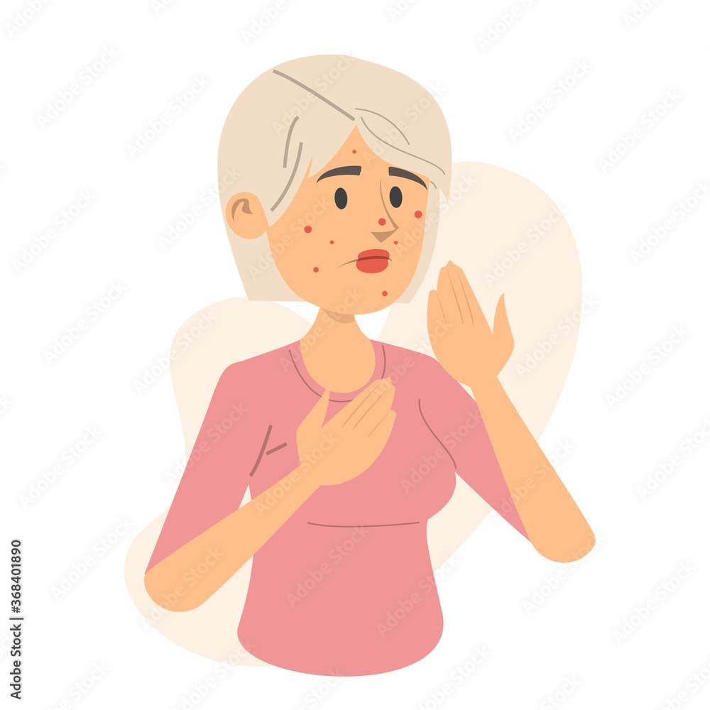Sad woman with red acne on the face vector isolated. Facial problems, dermatology concept. PMS symptom, concerned woman. Sad woman with red acne on the face vector isolated. Facial problems, dermatology concept. PMS symptom, concerned woman.