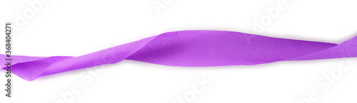 Purple paper ribbon isolated on white background, top view
