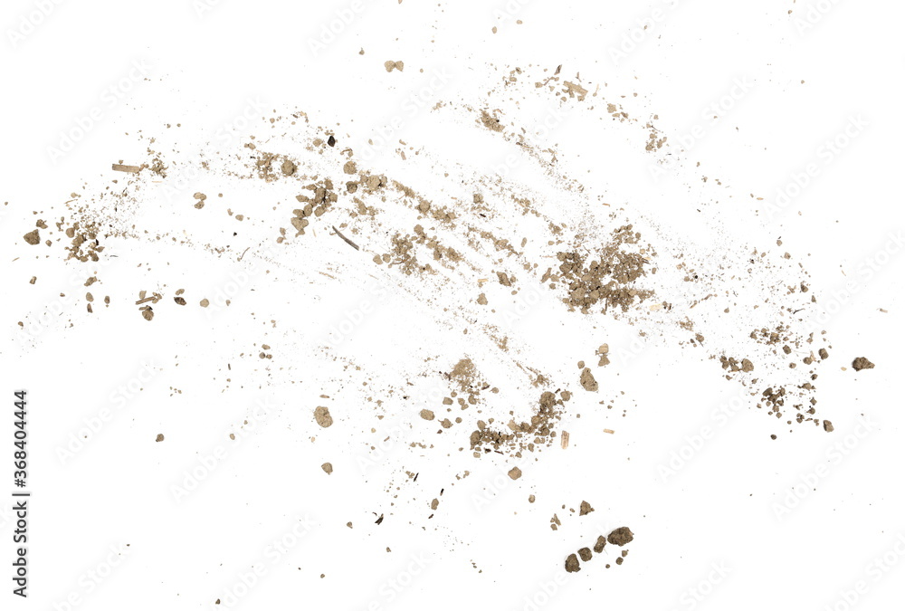 Soil dust pile isolated on white background, top view