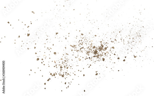 Soil dust pile isolated on white background, top view