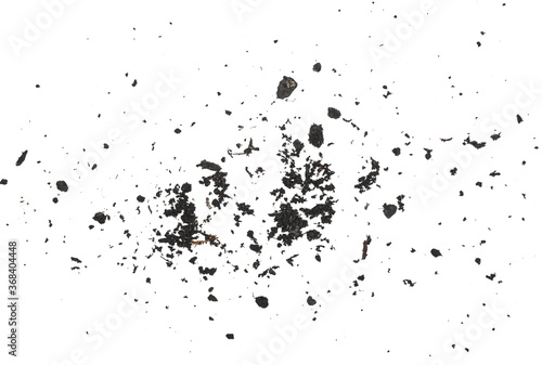 Dirt dust pile texture isolated on white background, top view 