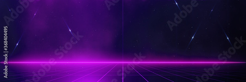 Obraz na płótnie Retro cyberpunk style 80s Sci-Fi Background Futuristic with laser grid landscape. Digital cyber surface style of the 1980`s. 3D illustration w salonie