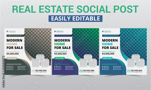Real estate social media post design digital marketing premium vector sets. Modern geometric home sale & rent square social media layout & promo social media banner timeline advertising templates.