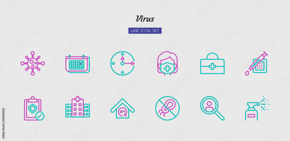 line icon symbol set, virus, disease, infection, protection, health, Isolated flat outline vector design line icon symbol set, virus, disease, infection, protection, health, Isolated flat outline vector design