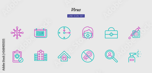 line icon symbol set, virus, disease, infection, protection, health, Isolated flat outline vector design