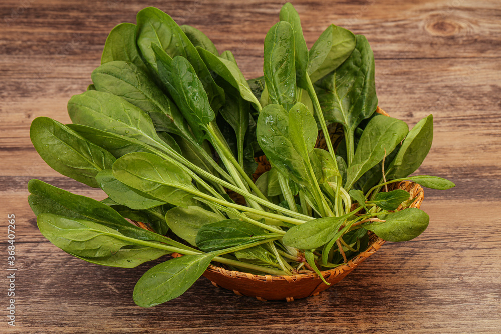 Fresh green Spinach leaves heap
