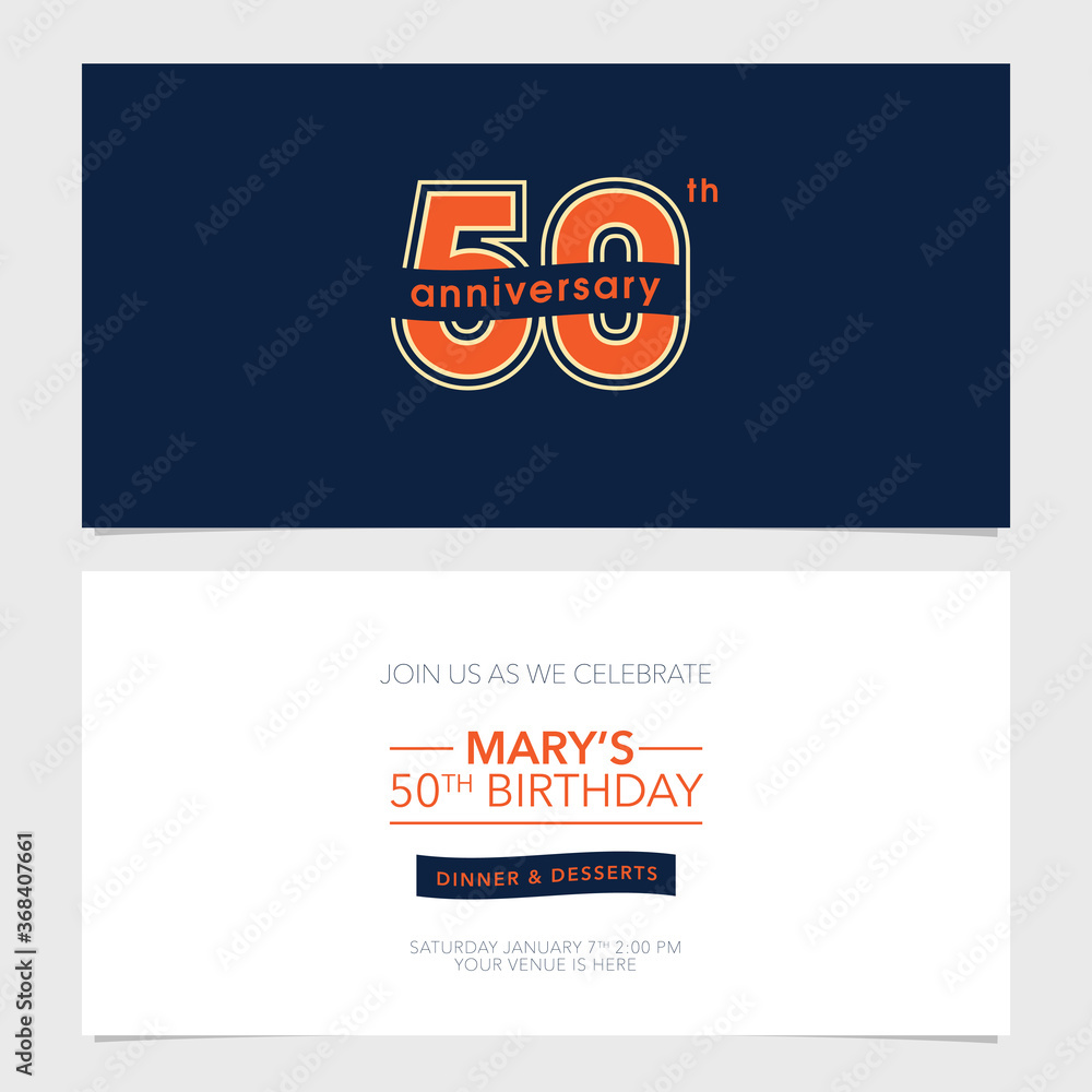 Fototapeta premium 50 years anniversary party invitation vector template. Illustration with graphic number