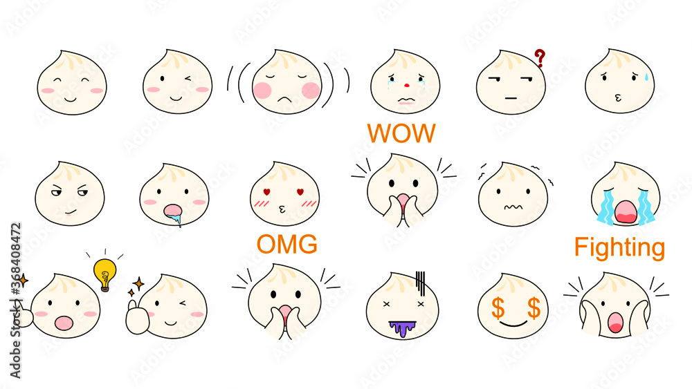 cute emoji, steamed dumpling cute emoji expression 