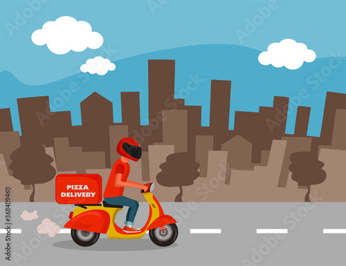 Scooter pizza delivery city vector illustration.