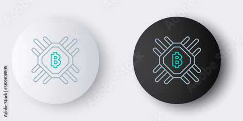 Line CPU mining farm icon isolated on grey background. Bitcoin sign inside processor. Cryptocurrency mining community. Digital money. Colorful outline concept. Vector.