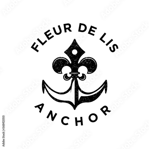vintage retro element fleur de lis and anchor logo design