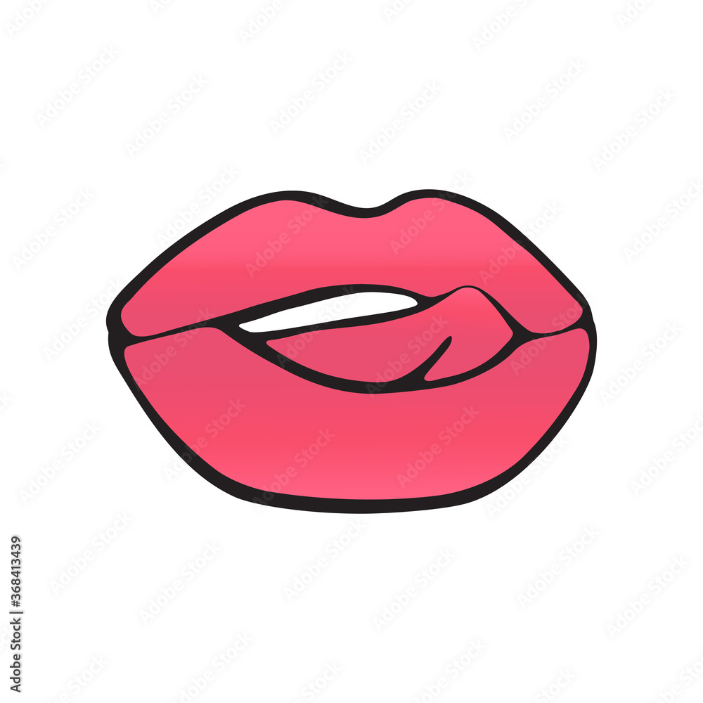 Red lips tongue-tied stylized vector gradient illustration. Isolated color icon on white background. Red lips tongue-tied stylized vector gradient illustration. Isolated color icon on white background.