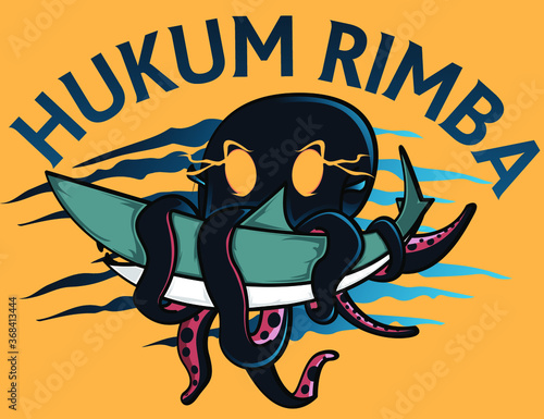 illustration of an octopus eating a shark, great for t-shirt design 