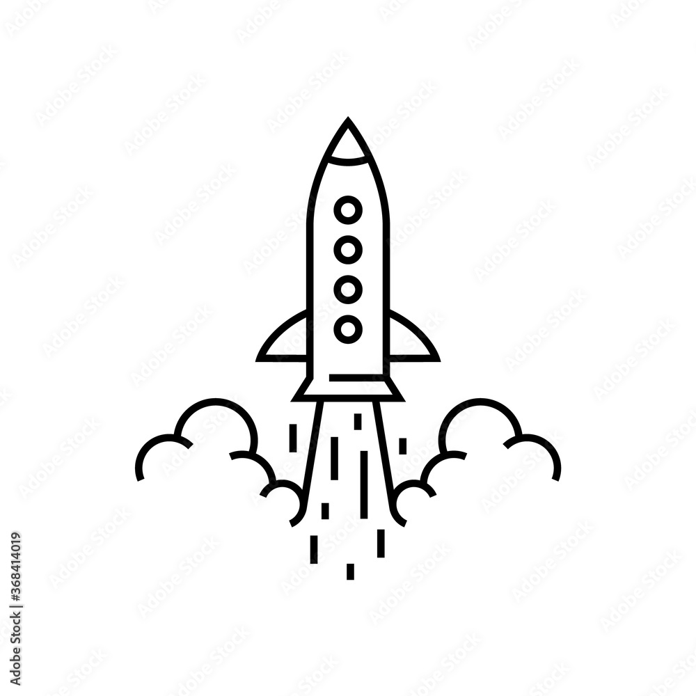 Rocket launch vector linear icon.