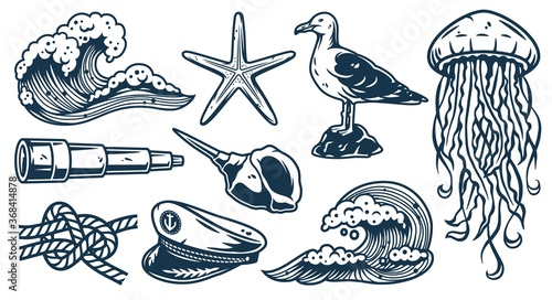Set of nautical elements for marine design