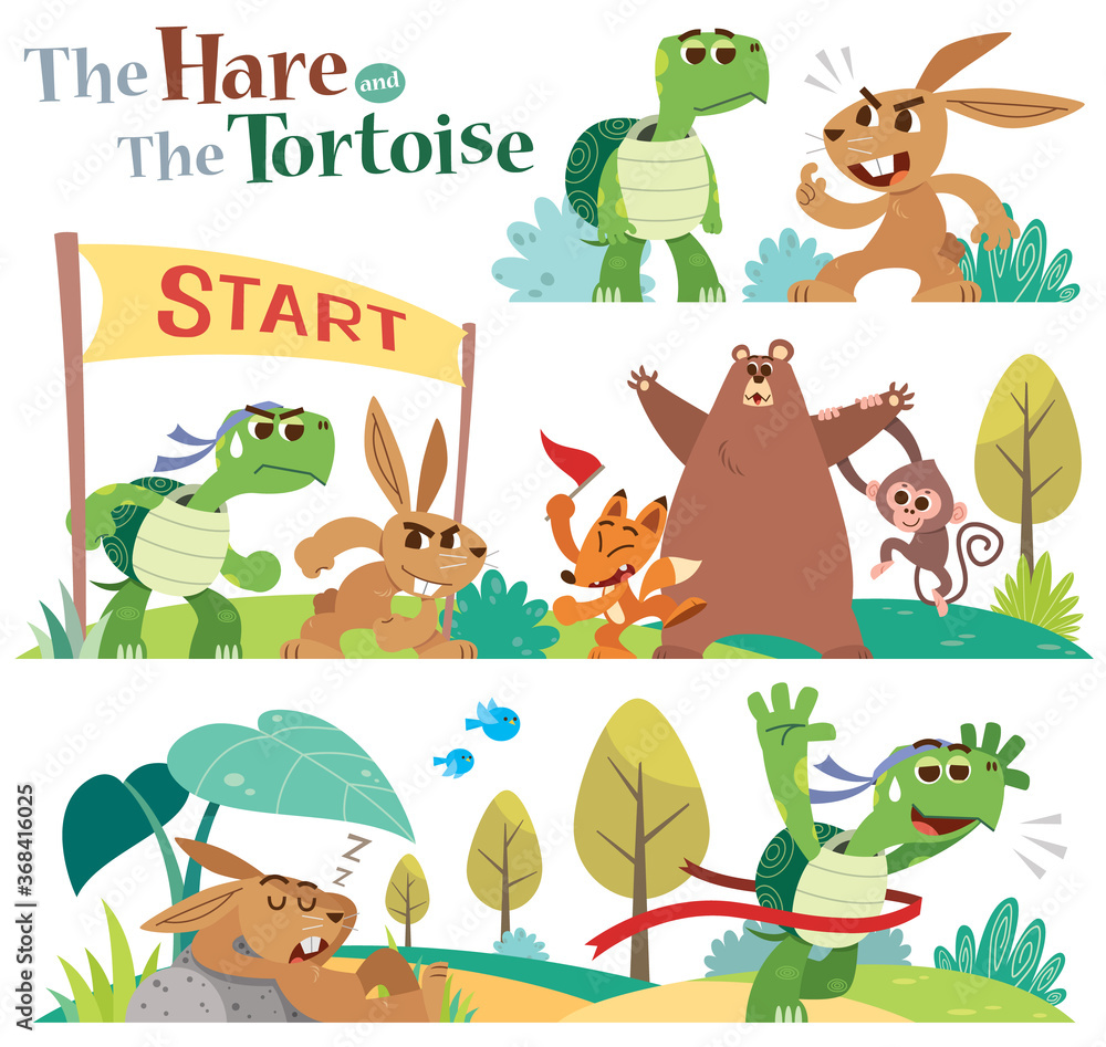 Vector Illustration of Cartoon the hare and the tortoise character set Vector Illustration of Cartoon the hare and the tortoise character set