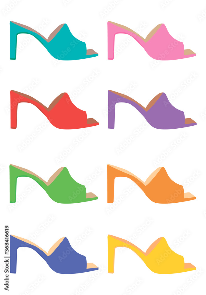 collection of footwear silhouettes isolated on white background
