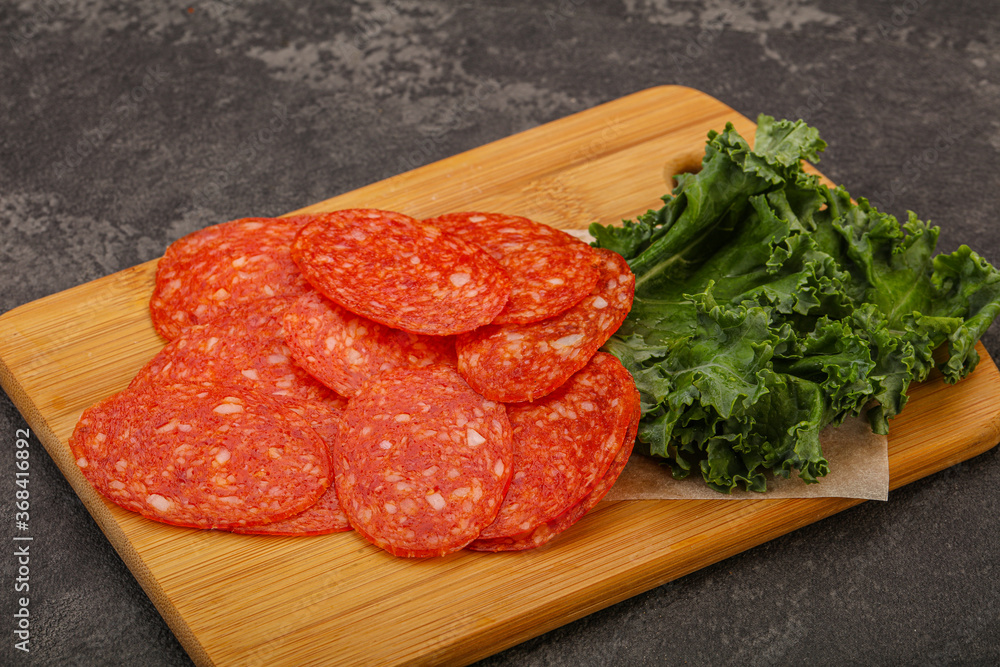 Italian spycy pepperoni sausage slices Italian spycy pepperoni sausage slices
