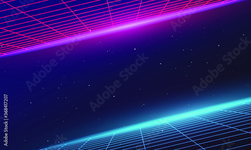 Synthwave Vector Graphic with Grids in Space | Galaxy Quest in Synthwave 80's style