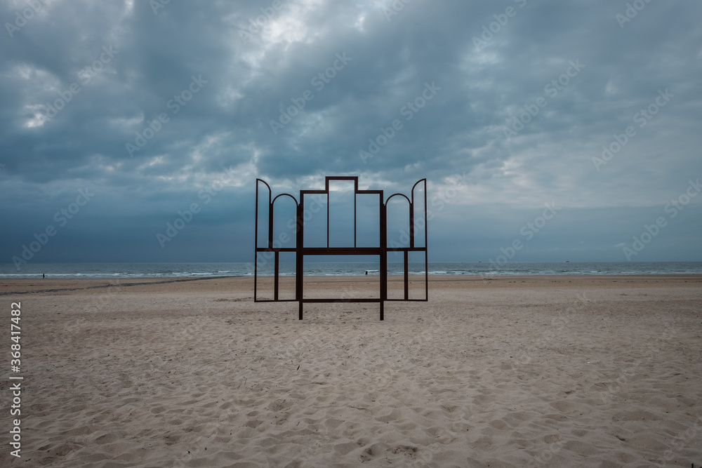 Metal frame on the beach of Ostend in Belgium. This frame is modeled after the famous painting Metal frame on the beach of Ostend in Belgium. This frame is modeled after the famous painting