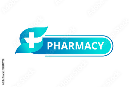 Pharmacy logo template - modern abstract button shape emblem for medical service with cross in abstract decoration - medical logotype