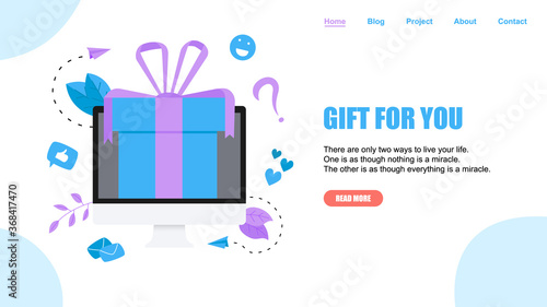 Online gift box. Promotion of online store or shop loyalty program and bonus. Vector illustration for advertisement. ]