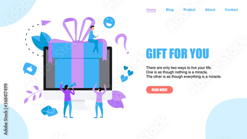 Online gift box. Promotion of online store or shop loyalty program and bonus. Vector illustration for advertisement. ]
