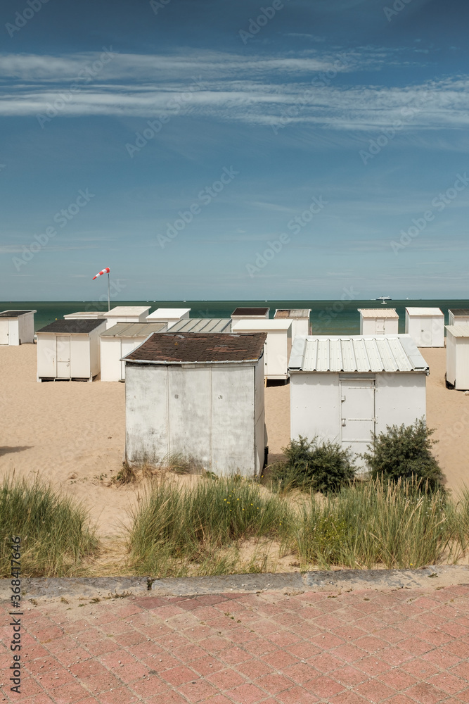 Beach cabins on the beach of Calais in France