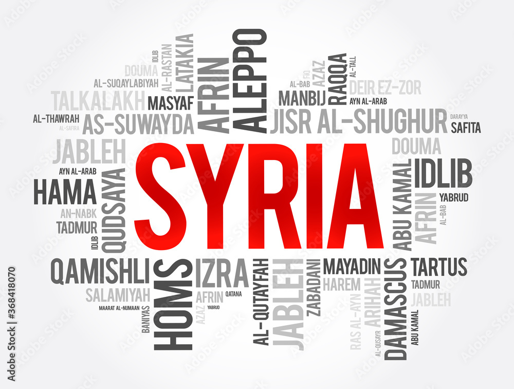 List of cities and towns in Syria, word cloud collage, business and travel concept background