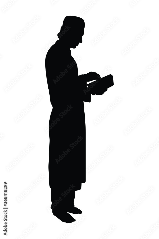 Standing muslim silhouette vector on white background
