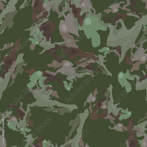 Forest camouflage of various shades of green, beige and brown colors