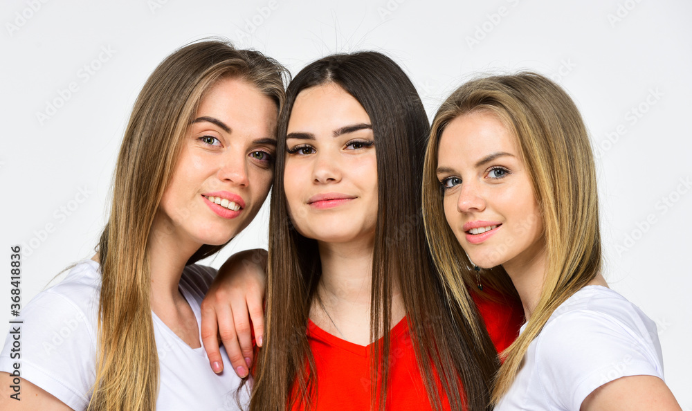 Expressing feelings. smiling multiethnic women. female skin care. hairdresser for real girls. help and support. togetherness. portrait of three women with diverse type of skin. womens power concept Expressing feelings. smiling multiethnic women. female skin care. hairdresser for real girls. help and support. togetherness. portrait of three women with diverse type of skin. womens power concept